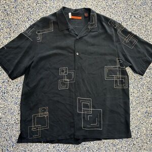 Axis 100% Silk Black Geometric Men's Shirt